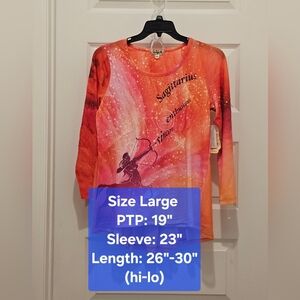 One World Long Sleeve Scoop Neck Sagittarius Top, NWT, Size Large